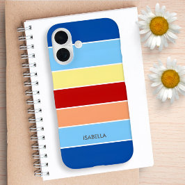 Blau-braun-gelbe Streifen Monogram-Mat iPhone 16 Hülle