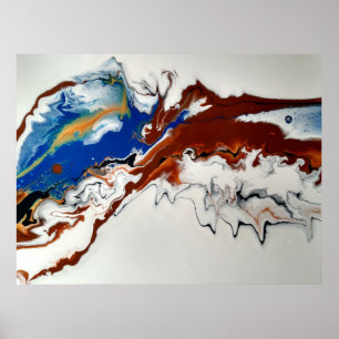 Blau Braun Gold Marmor Abstrakt Fluid Art Poster