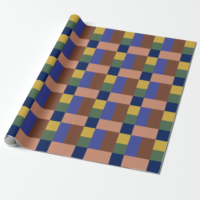 Blau-braun-Tan-Gelb-Farbblock drucken Geschenkpapier (Ungerollt)