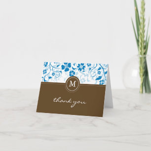 Blau-braune Floral-Monogramm-Dankeskarten Dankeskarte