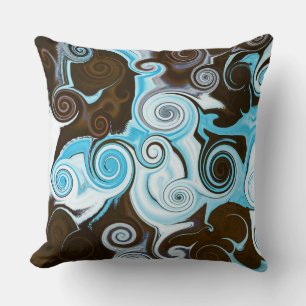 Blau-braune Swirn Modernes Retro-Muster Kissen