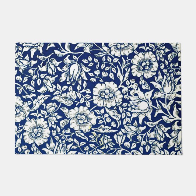 Blau-braunes, Navy- und Weiß-Blumenmuster, Fußmatte (Vorderseite)