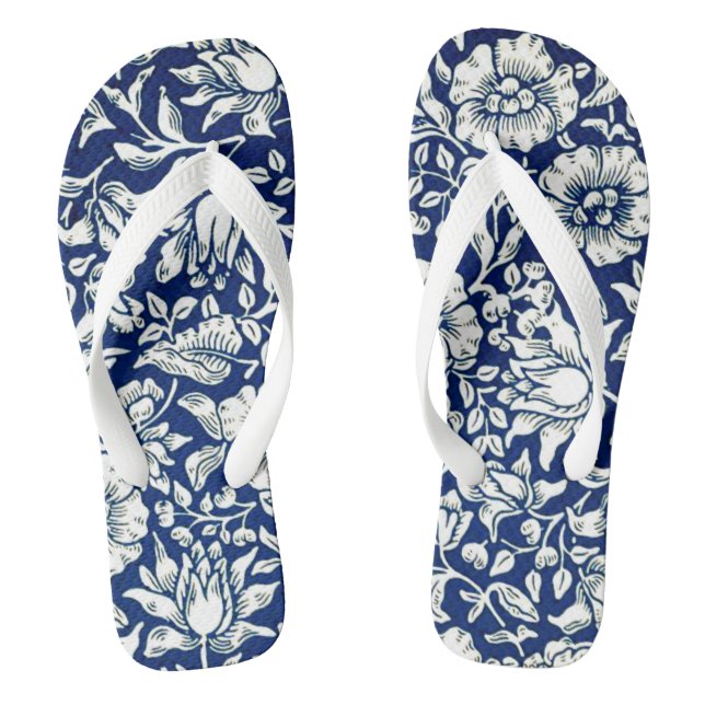 Blau-braunes, Navy- und Weißblumenmuster, Flip Flops (Fußbett)