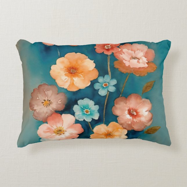 Blau, Bronze und Rostflora Dekokissen (Vorderseite)