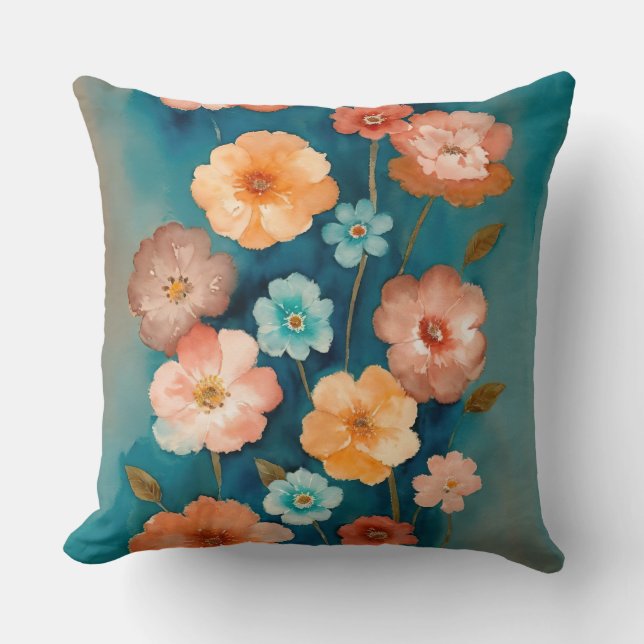 Blau, Bronze und Rostflora Kissen (Vorderseite)