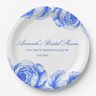 Blau-Chinoiserie-Brautparty Pappteller