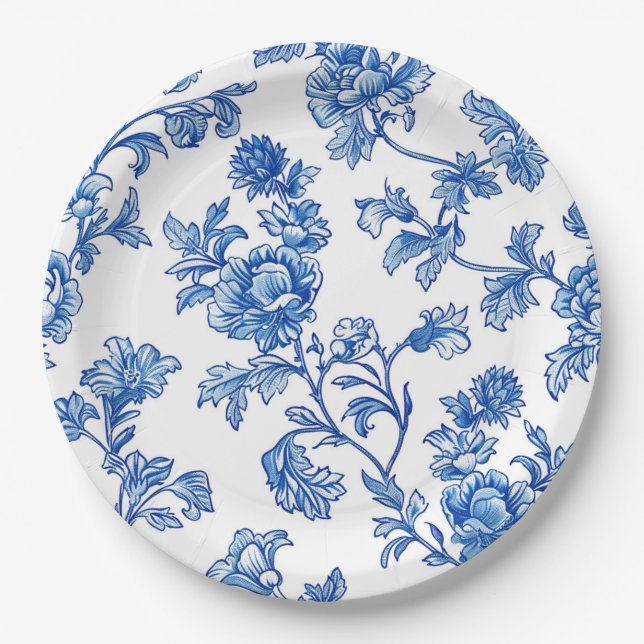Blau-Chinoiserie-Brautparty Pappteller (Vorderseite)