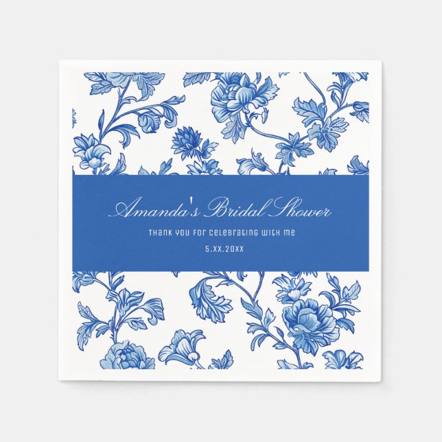 Blau-Chinoiserie-Brautparty Serviette (Vorderseite)