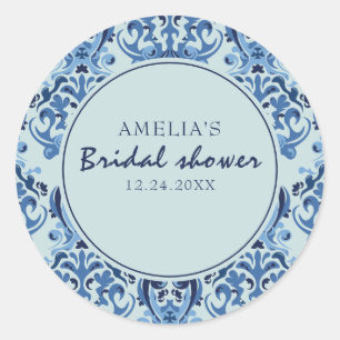 Blau Chinoiserie Muster Brautparty Runder Aufkleber