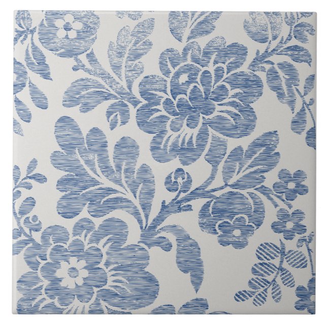 Blau Chinoiserie Vintag Fliese (Vorderseite)