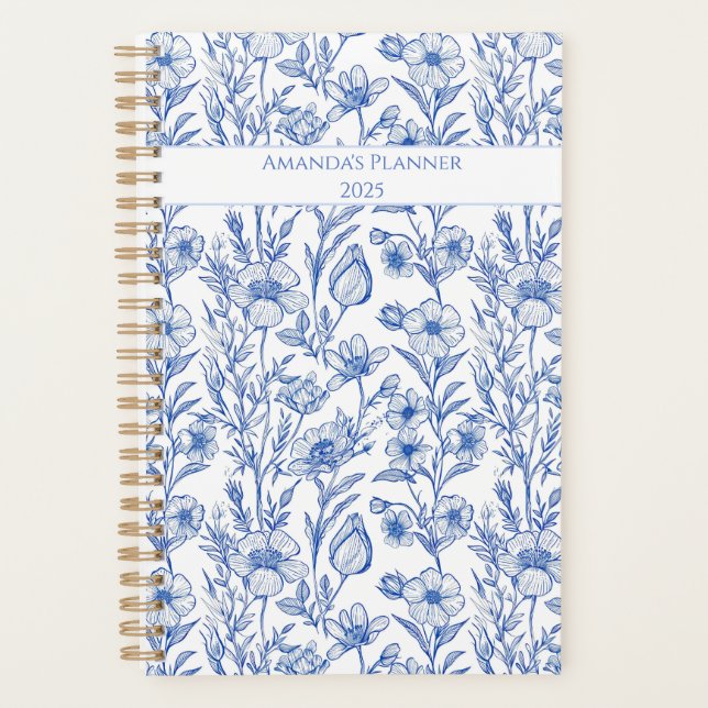 Blau-Chinoiserie-Wildblume Planer (Vorderseite)