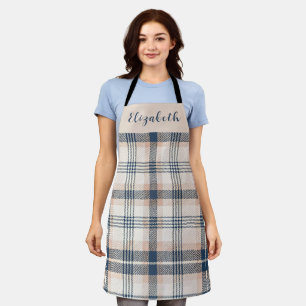Blau Creme Tartan Karo individuell benannt Schürze