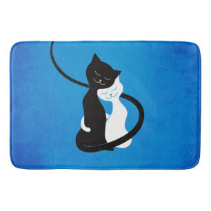 Blau, das Liebe-Katzen umarmt Badematte