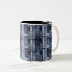 Blau, Denim, Karo, Karo . Zweifarbige Tasse