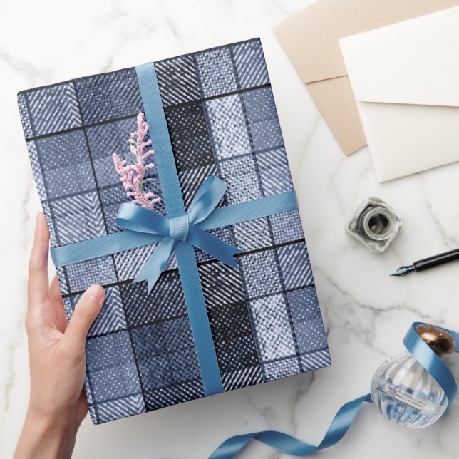 Blau, Denim, Tartan, kariert. Geschenkpapier (Schenken)