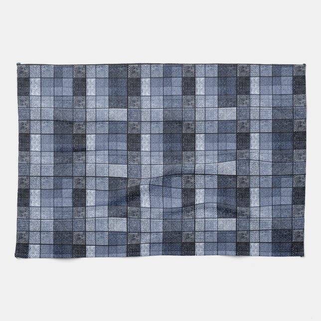 Blau, Denim, Tartan, kariert. Geschirrtuch (Horizontal)