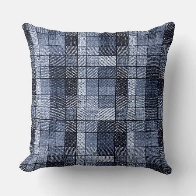 Blau, Denim, Tartan, kariert. Kissen (Vorderseite)