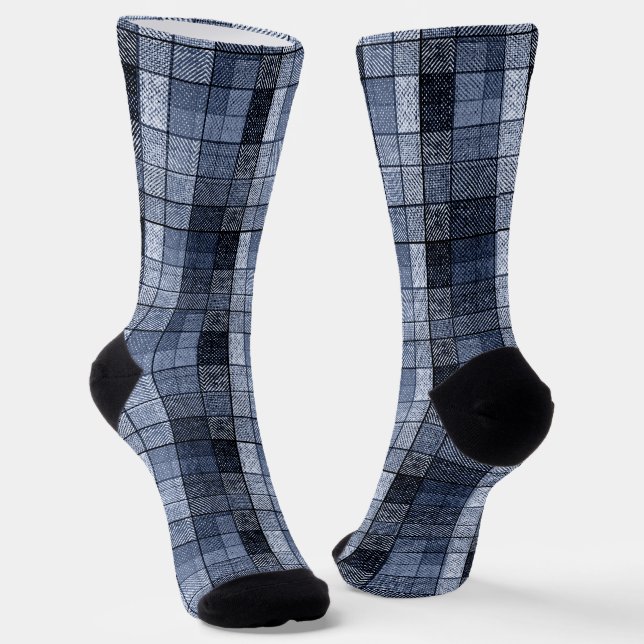 Blau, Denim, Tartan, kariert. Socken (Gewinkelt)