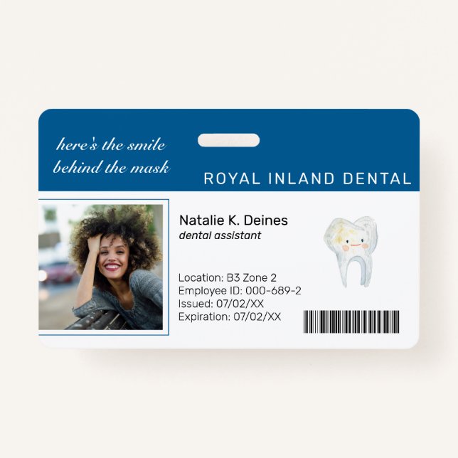 Blau | Dental Office Employee Foto ID Abzeichen Ausweis (Vorderseite)