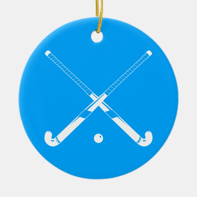Blau der Feld-Hockey-Verzierungs-w/Name Keramikornament (Vorne)