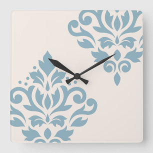 Blau der Rolle-Damast-Kunst-I auf Creme Quadratische Wanduhr