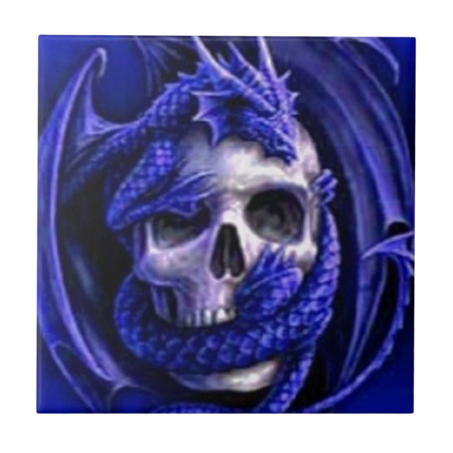 Blau-Dracheschädel Fliese (Vorderseite)