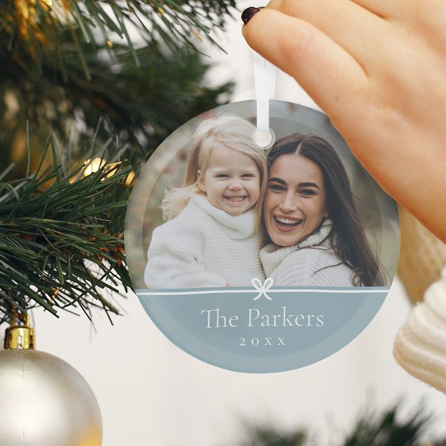 Blau | Einfaches Minimal Bow-Foto Ornament Aus Glas (Von Creator hochgeladen)