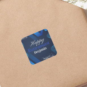 Blau Elegant Glücklicher Ruhestand Quadratischer Aufkleber