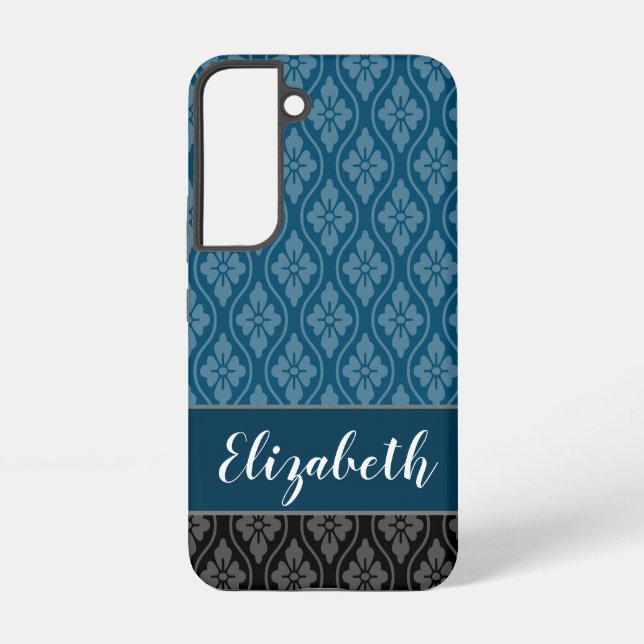 Blau Elegant Japanisches Tatewaku Muster Samsung Galaxy Hülle (Rückseite)