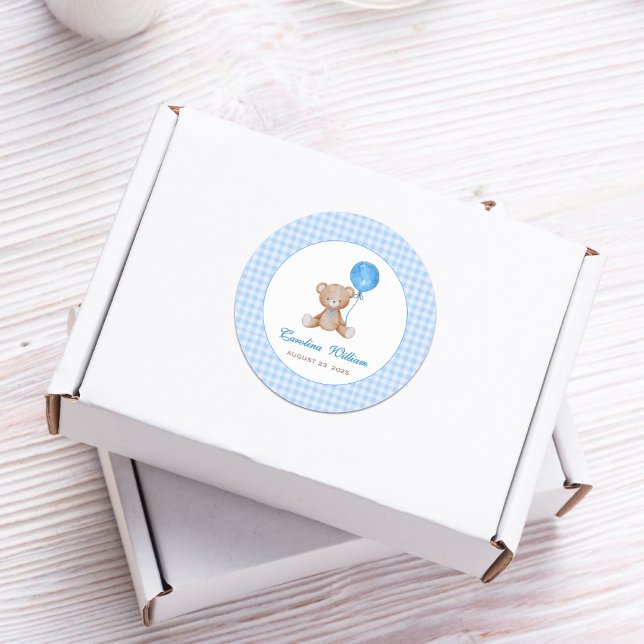 Blau elegant können wir warten Babydusche Runder Aufkleber (Von Creator hochgeladen)