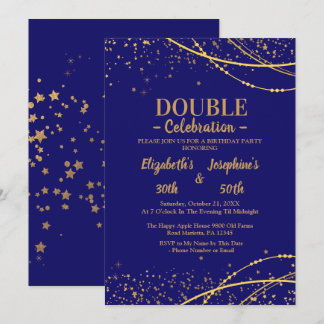 Blau elegant mit goldenen Sternen Doppelgelenk Geb Einladung