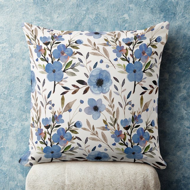 Blau Elegante Vintage Wildblumen Blumenmuster Kissen (Von Creator hochgeladen)