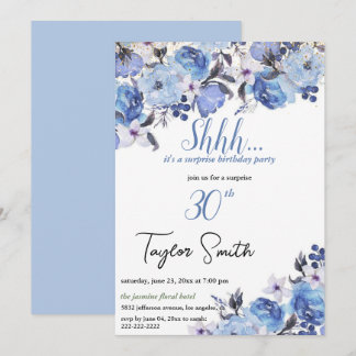 Blau-elegantes Party Floral Überraschung laden Einladung