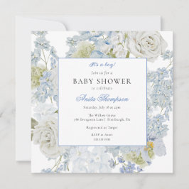Blau Es ist eine Boy Floral Bow Baby Dusche Einladung