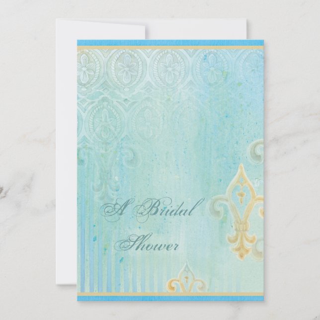 Blau Fleur di Lys Damask 2 - Hochzeits-Einladung Einladung (Vorderseite)