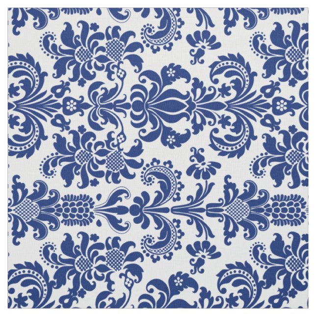 Blau florale Damaskus Custom Yellow Background Stoff (Muster)