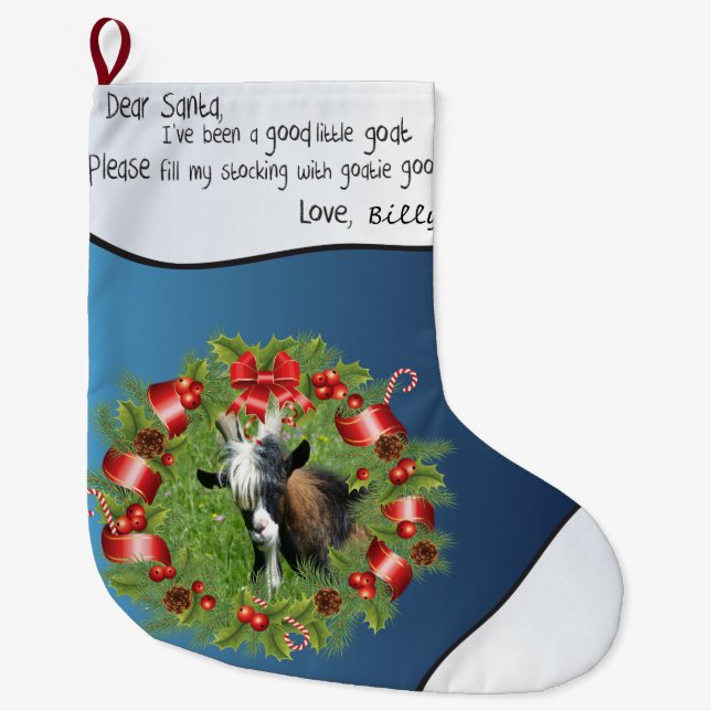Blau FÜGEN SIE IHR ZIEGEN-Foto HINZU - Name Sehr g Großer Weihnachtsstrumpf (Vorderseite)