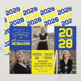 Blau & Gelb 3 Foto Abschluss Einladung