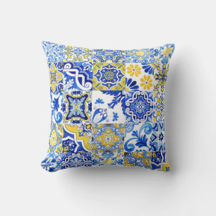Blau & Gelb Azulejo Portugiesische Majolika Mosaik Kissen