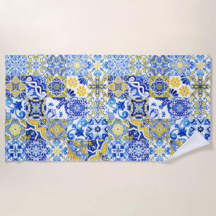 Blau & Gelb Azulejo Portugiesische Majolika Mosaik Strandtuch