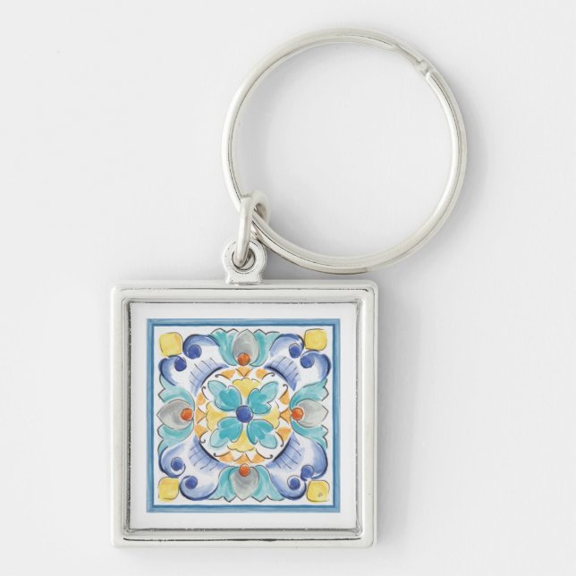 Blau & Gelb Blüte Schlüsselanhänger (Vorne)
