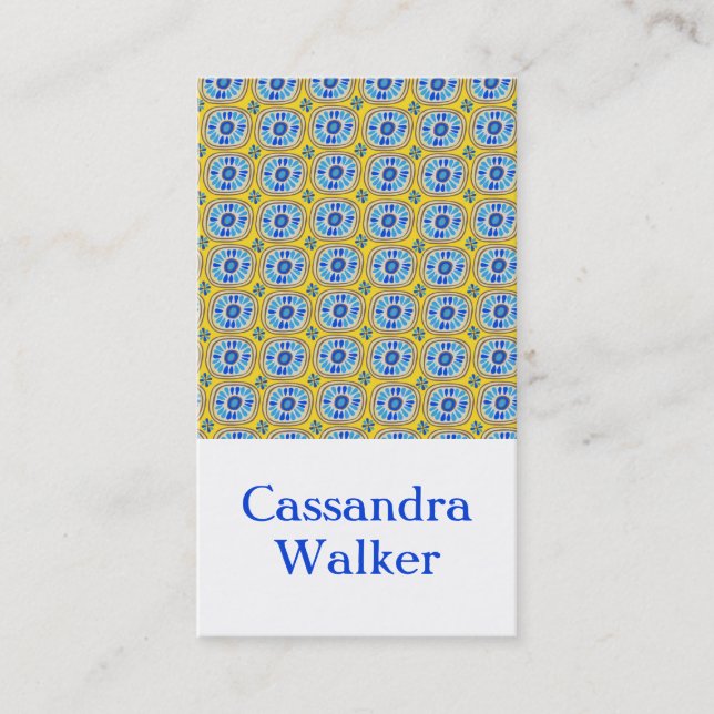 Blau Gelb Daisy Retro Tiles Geometric Visitenkarte (Vorderseite)