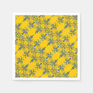Blau-gelb-franz. Kronleuchter Serviette