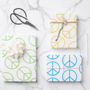 Blau Gelb Grün Friedenszeichen Geschenkverpackung Geschenkpapier Set