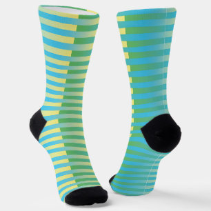 Blau Gelb Grün Gestreiftes Muster Socken