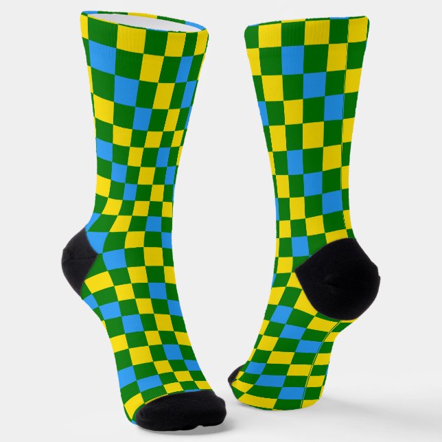 Blau Gelb Grün Karomuster Design  Socken (Gewinkelt)