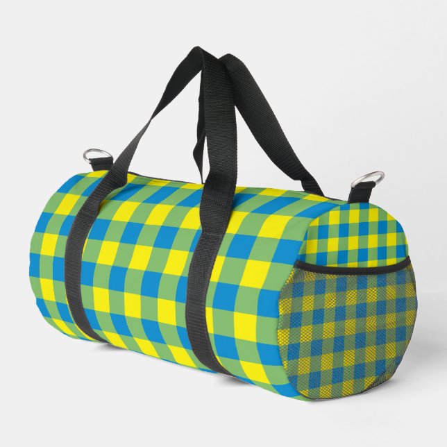 Blau gelb Grün Karomuster Klein Duffle Bag (Rechte Ecke)