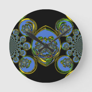 Blau-Gelb-Kaleidoskop Kunstdrucke Runde Wanduhr