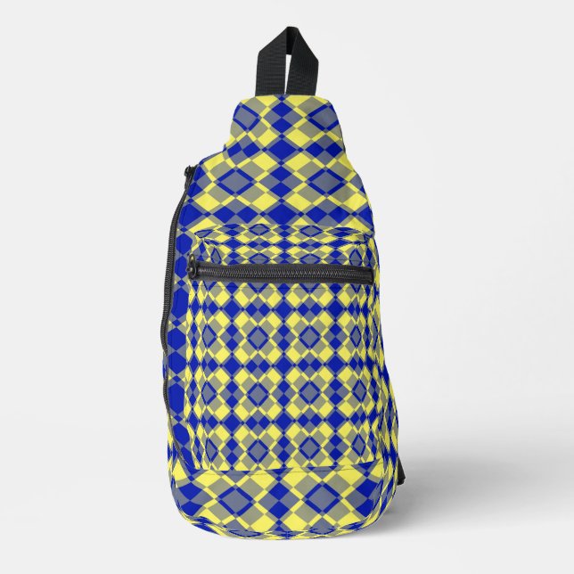 Blau Gelb Karo Argyle-Muster Crossbody Bag (Vorderseite)