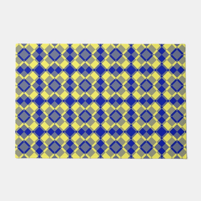 Blau Gelb Karo Argyle-Muster Fußmatte (Vorderseite)